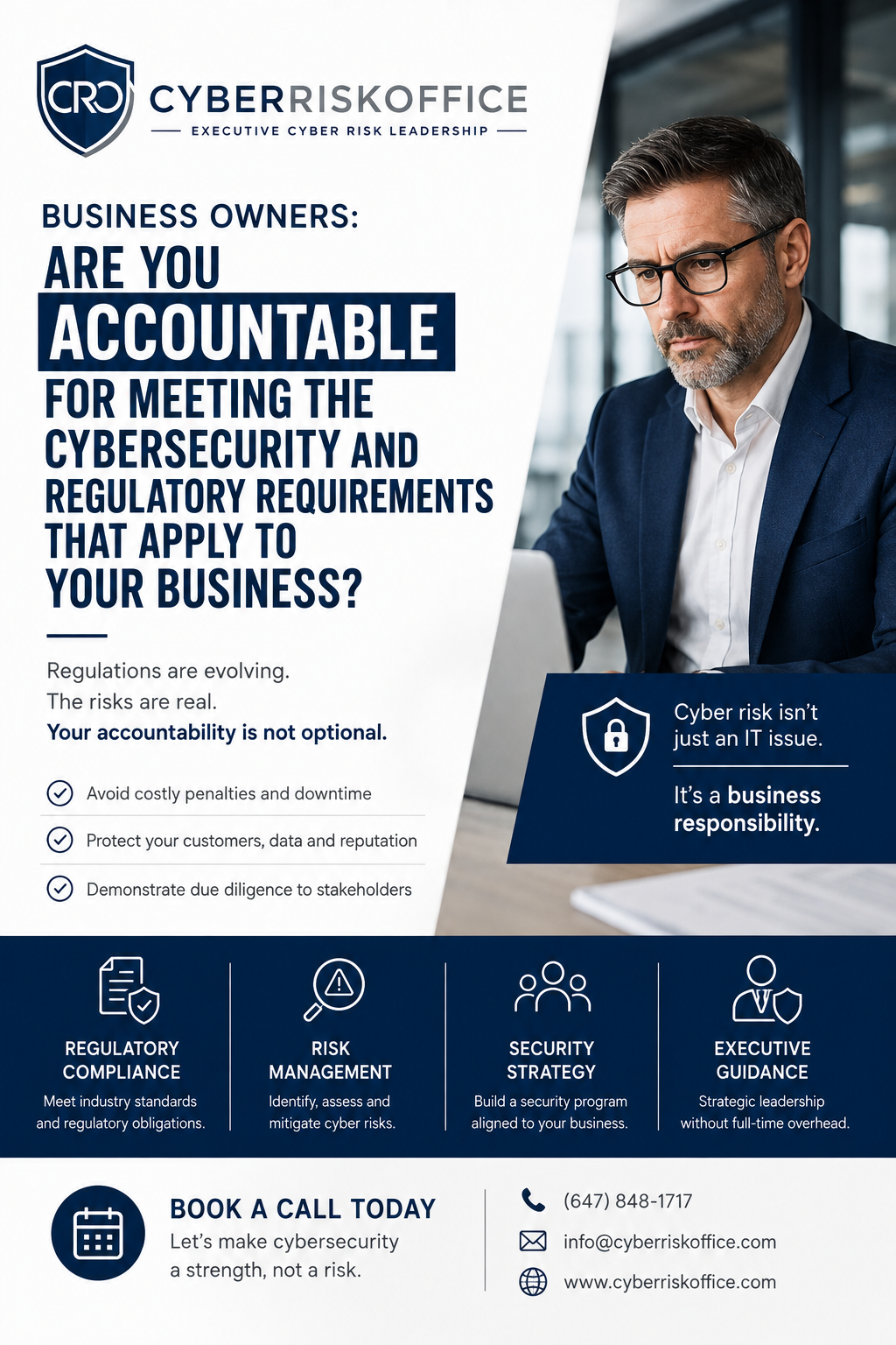Cyber Risk Office poster: are you accountable for meeting the cybersecurity and regulatory requirements that apply to your business?